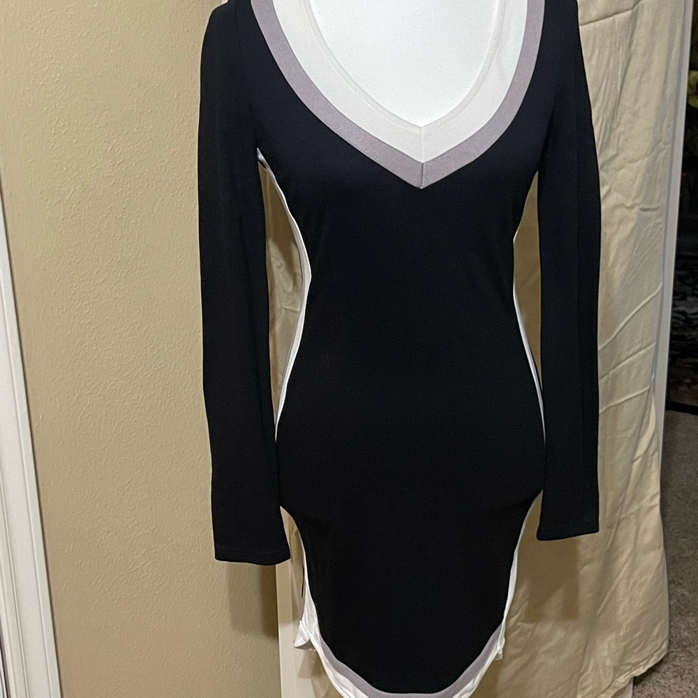 Elegant Black and White V-Neck Dress
